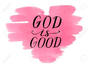 Hand lettering God is good on watercolor heart.